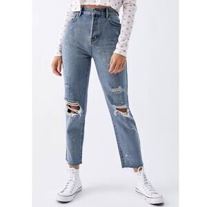 PacSun High Waisted Bleach Splatter Straight Leg Jeans Size 25